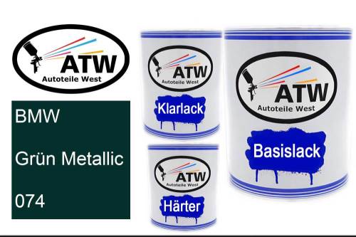BMW, Grün Metallic, 074: 1L Lackdose + 1L Klarlack + 500ml Härter - Set, von ATW Autoteile West.